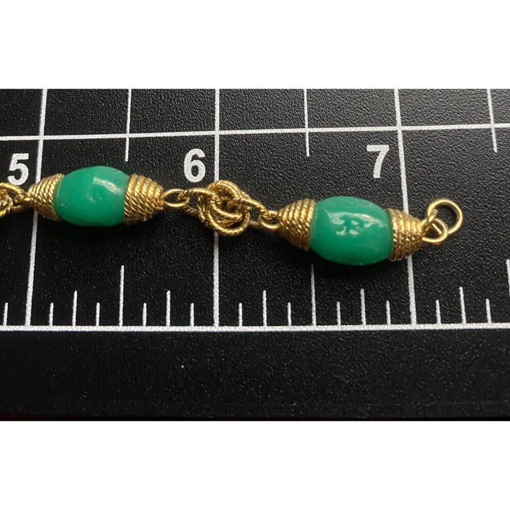 Vintage Bracelet Gold Wire Wrapped Green Glass Bead Knot Accent Lobster Clasp - Picture 7 of 9